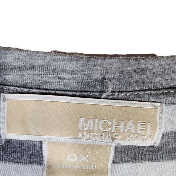 MICHAEL KORS WOMEN'S GREY/WHITE STRIPED 3/4 SLEEVE TEE 0x - Picture 6 of 8